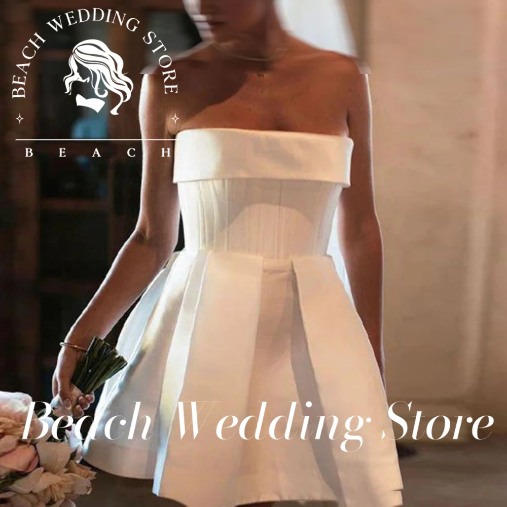 

Beach Customized Elegant Strapless Wedding For Women Backless A Line Simple Short Above Knee Mini Bridal Gown Robe De Mariee