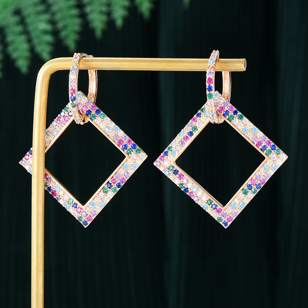 Siscathy European Style Luxury Cubic Zircon Square Hanging Earrings For Women Party Anniversary Jewelry Valentine's Day Gifts