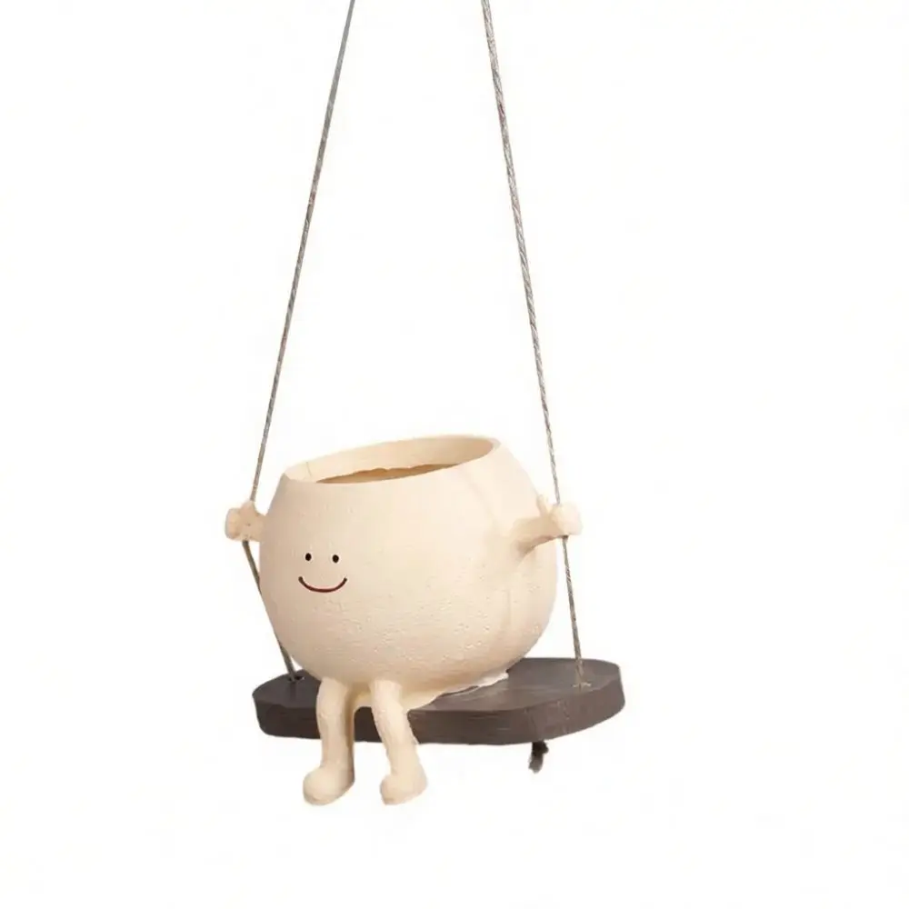 Decorative Resin Hanging Flower Pot Swing Smiling Face Design Outdoor Garden Yard Balcony Ornament Creative Plant Holder