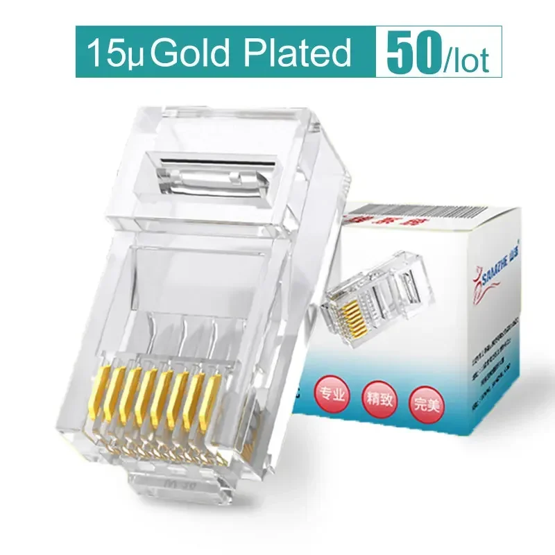SAMZHE Cat5e RJ45 modulaire plug 8P8C-connector voor Ethernet-kabel, vergulde CAT 5e Gigabit Bulk Ethernet-krimpconnectoren