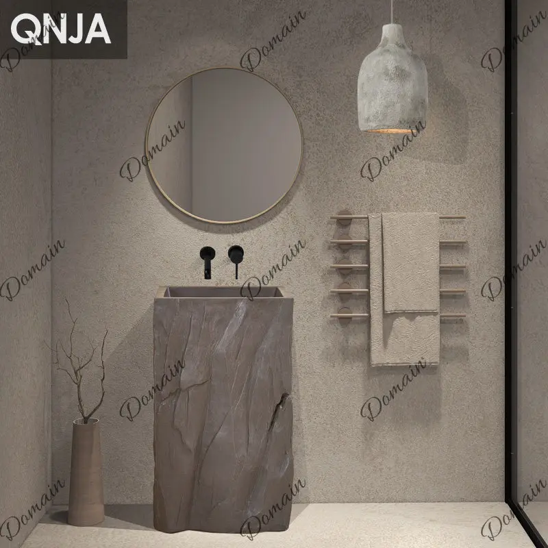 Cream Wind Stone Pillar Basin Designer Integrated Floor-to-Floor Wash Sink Art Creative Personalized Wash Table