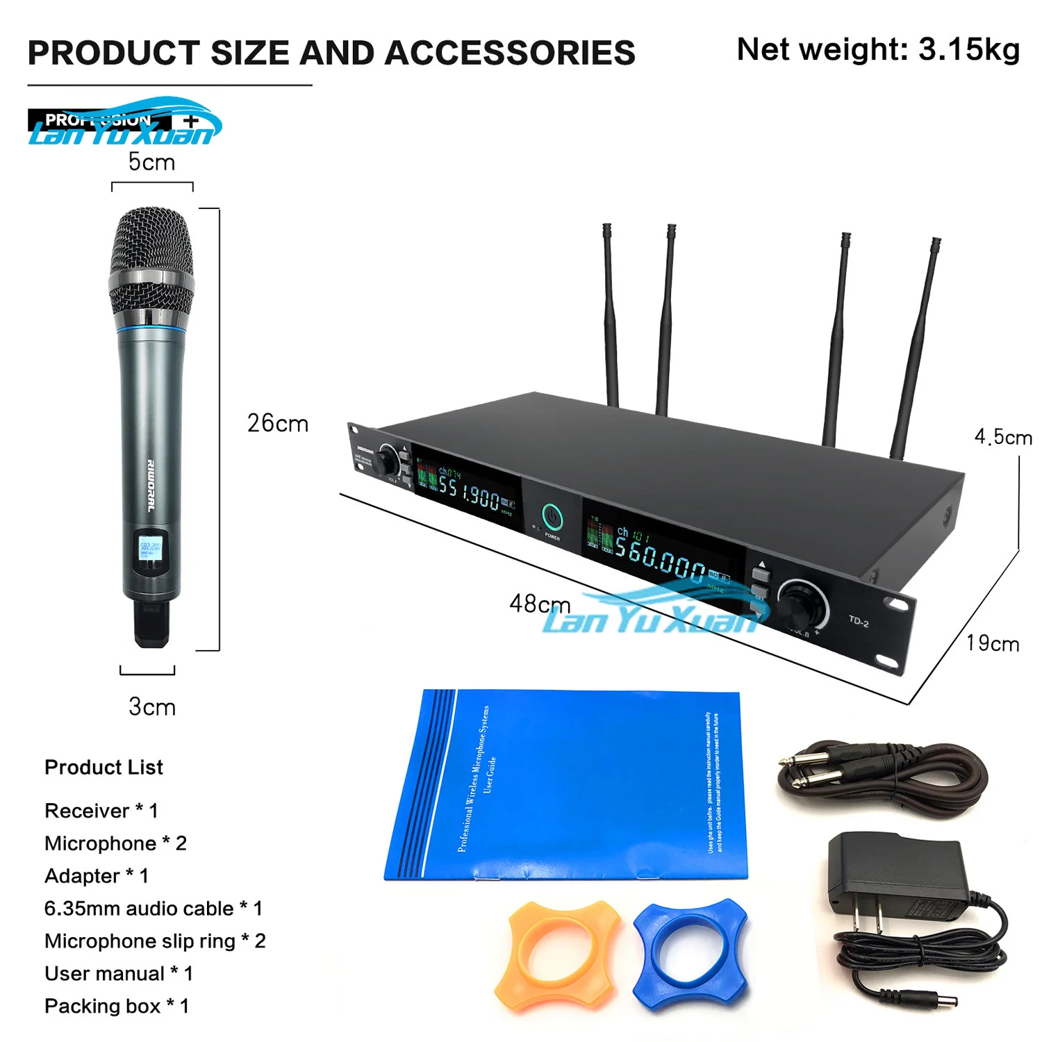 

TD2 Wireless Microphone Systems UHF True Diversity Microphones Sound System Outdoor Professional for Church