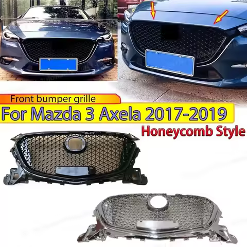 For Mazda 3 Axela 2017-2019 Honeycomb Style Front Bumper Grille Upper Racing Air Intake Grills Radiator Mesh Grid Body Kit Guard