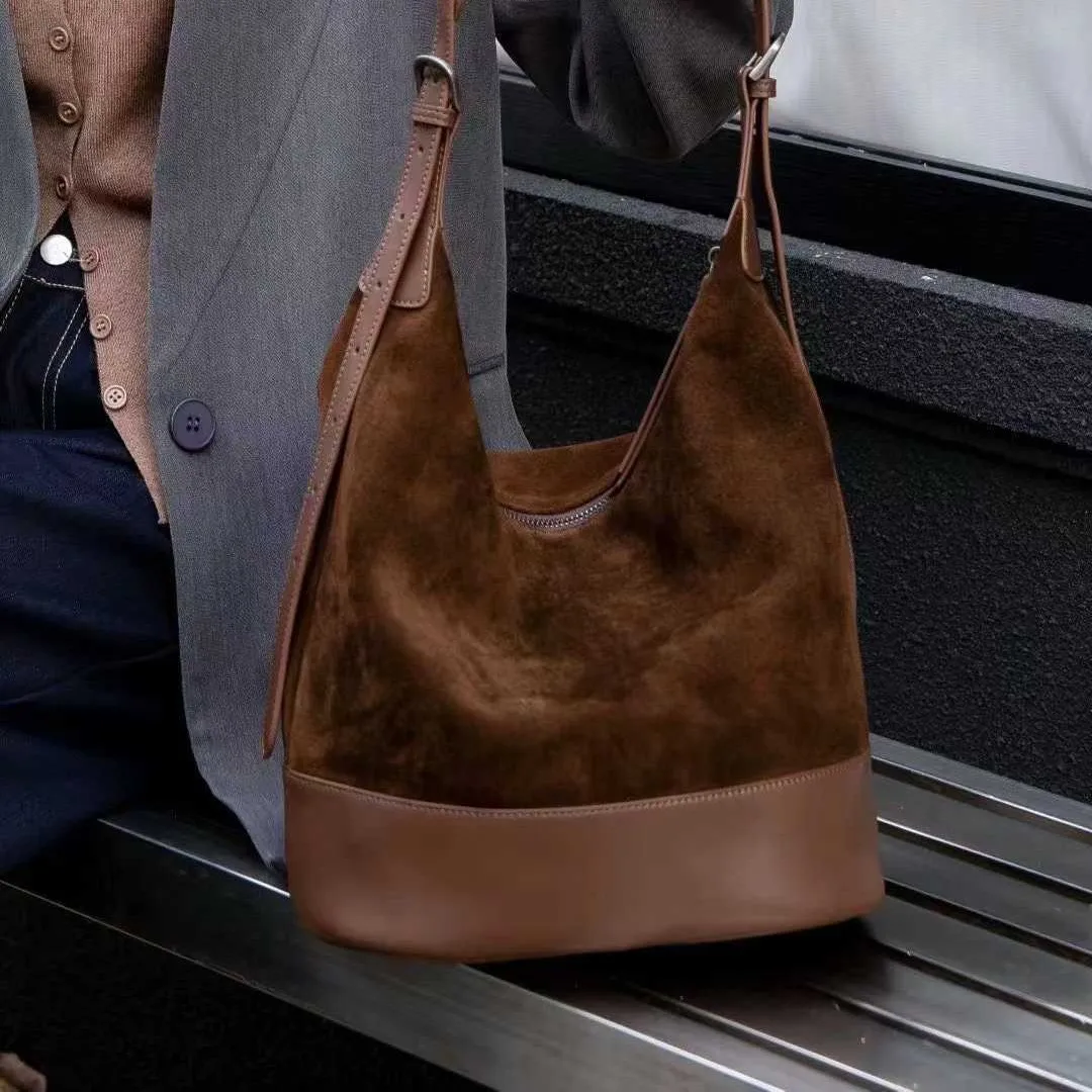 

Замшевая сумка Slack в стиле ретро, женская новинка 2025 года, универсальная сумка-мессенджер, большая вместительная сумка-ведро на плечо