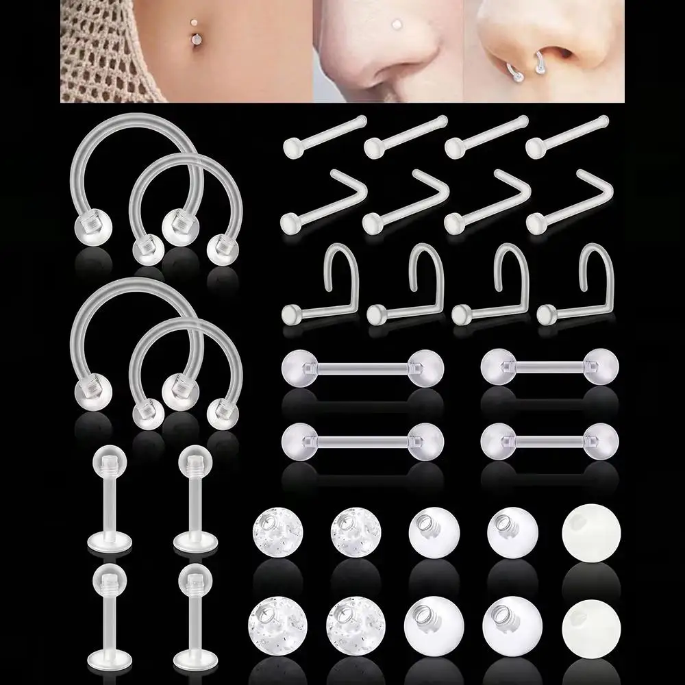 Clear Piercing Retainers Nose Rings Studs Belly Rings Septum Eyebrow Lip Cartilage Tragus Earring Retainer Piercing Jewelry