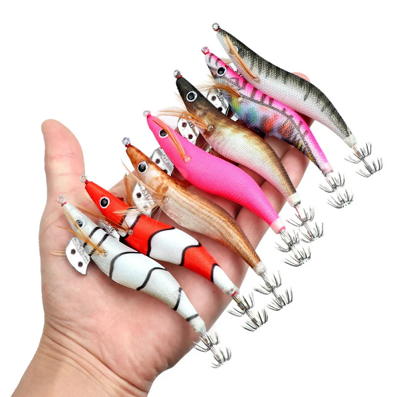 إغراء الطعم كامل الجسم مضيئة الروبيان الخشبي الملونة تقليد الحبار الروبيان وهمية Bait2.0 2.5 3.0 # الحبار الحبار الصيد البحري أم