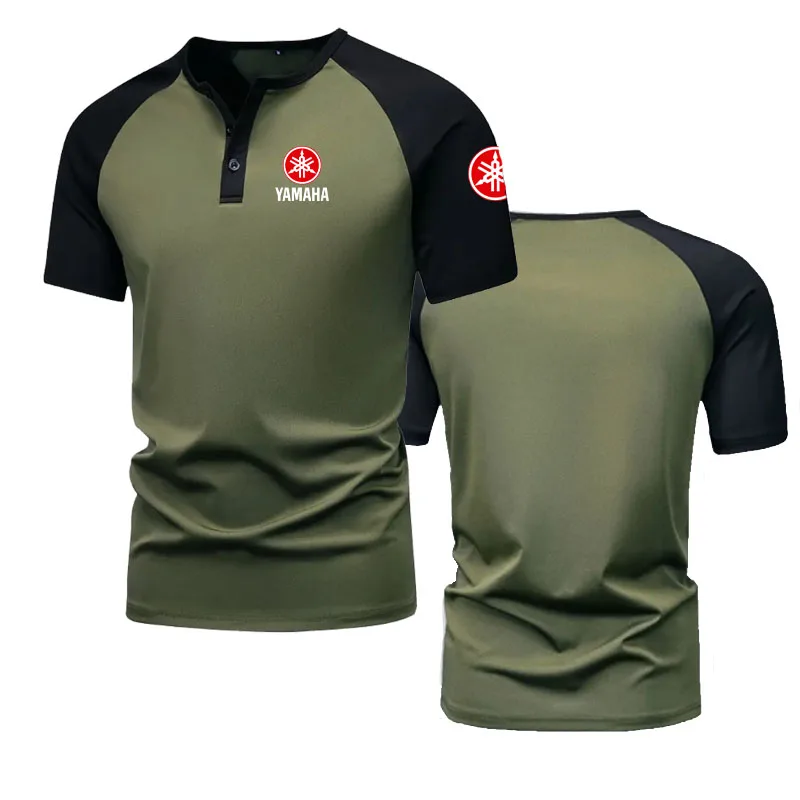 YAMAHA A fashionable two-tone Henry collar T-shirt, men's schoolstyle short-sleeved shirt, lightweight and breathable base layer
