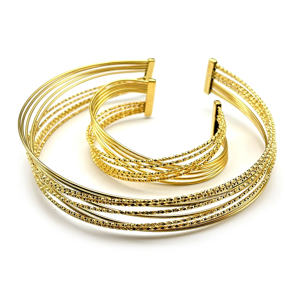 

Minimalist Braided Twist Open Cuff Choker Bracelet Set for Women Girl Stainless Steel Gold Color Multilayer Wires Jewelry Gift