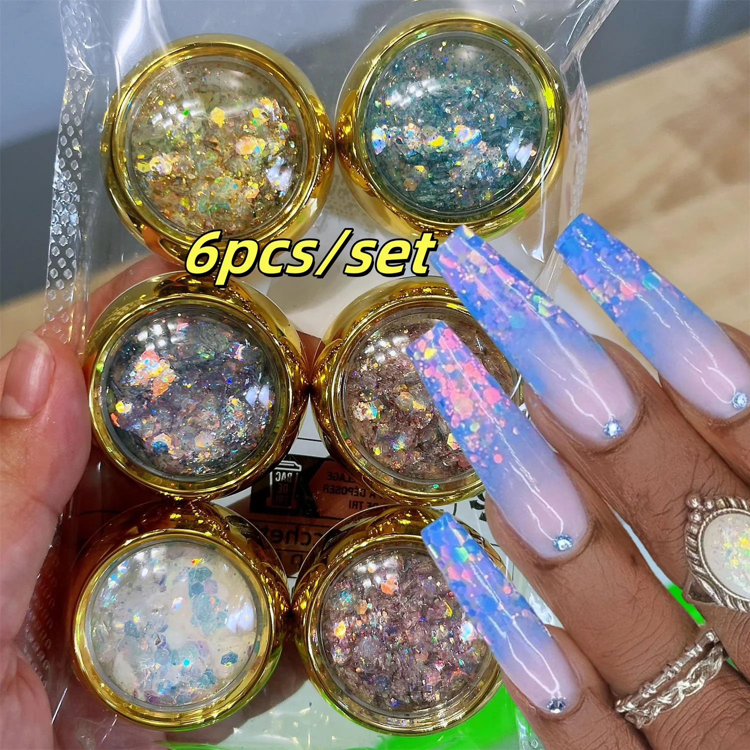 

6 цветов/набор Хамелеон переливающиеся блестки для дизайна ногтей блестящие шестигранные массивные хлопья DIY хромированная пудра с эффектом мерцания украшения ногтей