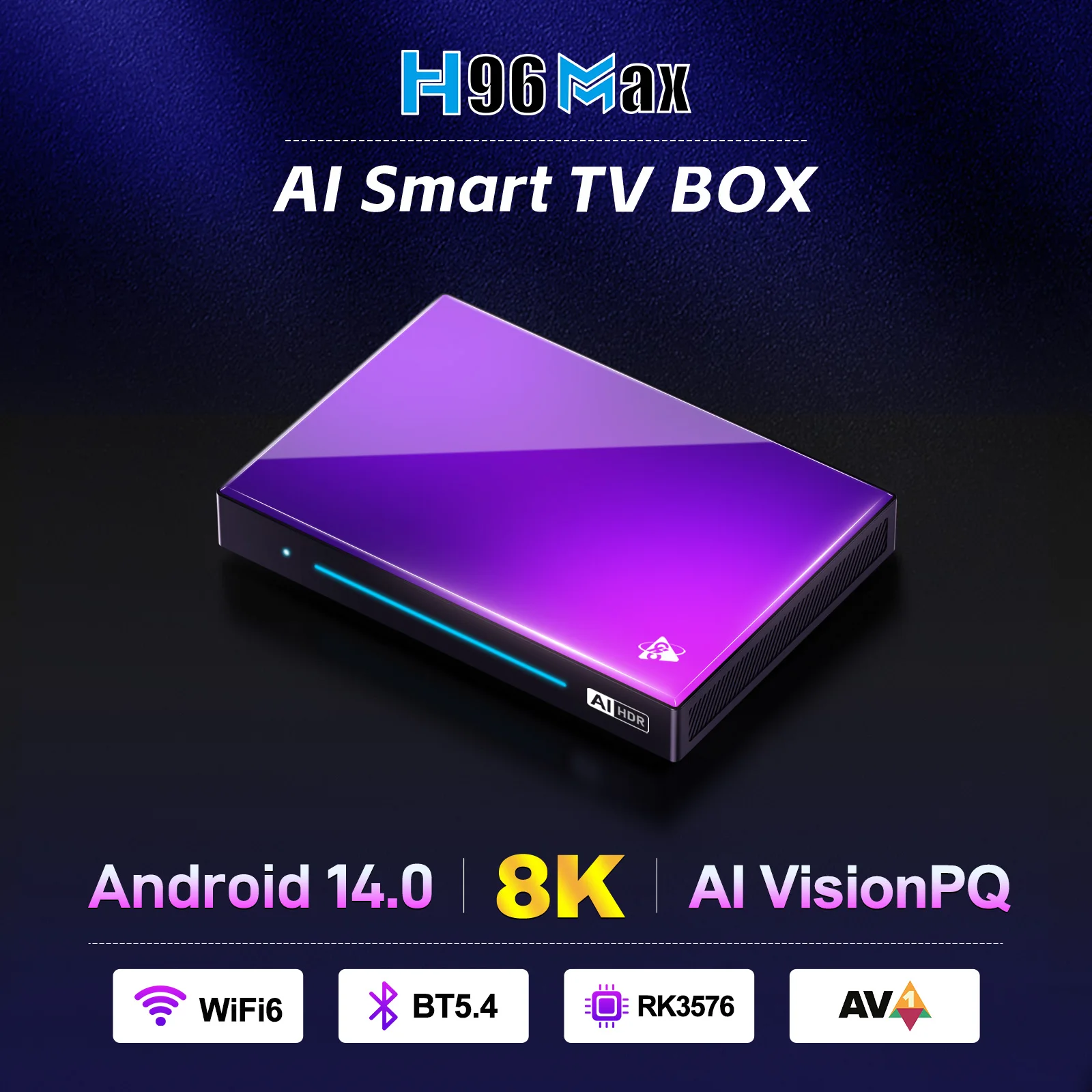 

H96 MAX M9 AI Smart TV Box Rockchip RK3576 Android 14 Wifi6 BT5.4 1000M LAN 8K 4K@120fps 4GB 32GB 8GB 128GB DDR4 Media Player