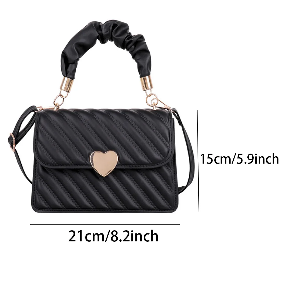 Women\'s Bag Fashion Rhombus Tote Bags Ladys Shoulder Handbag Girls\' Totes Bags Student Coin Pack Pleated Metal Heart Shape