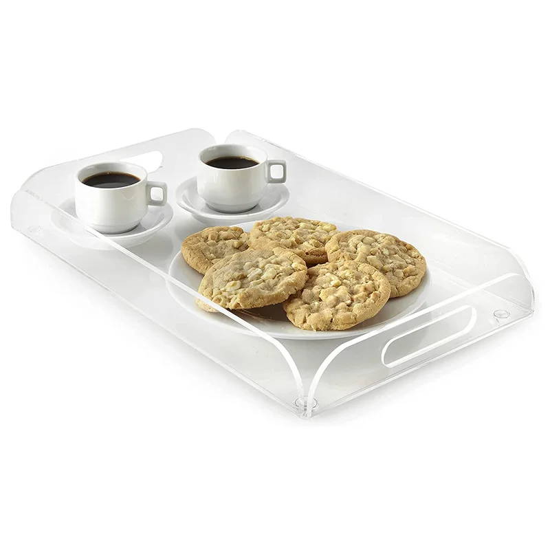 

Clear Acrylic Breakfast Serving Tray With Handles Multipurpose Decorative Plexi Acrylic glass Wine Glasses Tray