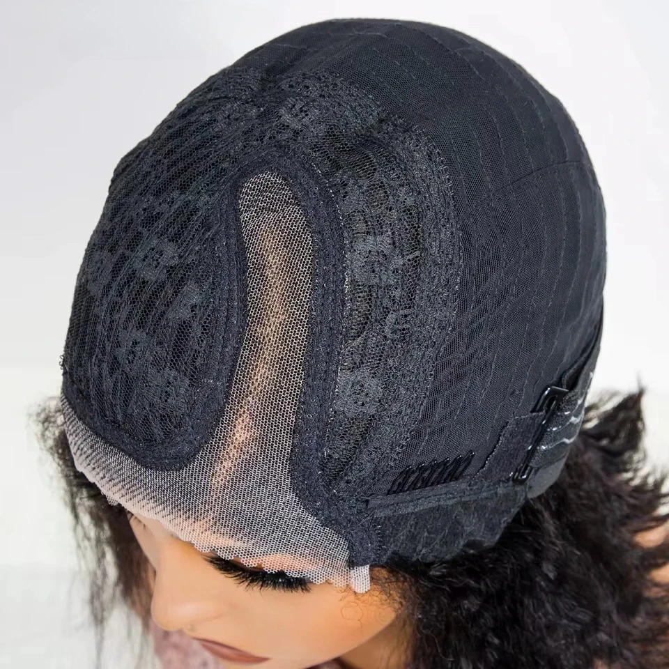 Kinky Straight Bob Side Part Human Hair Lace Wig Pre Plucked 14inches Natural Hairline Wig Natural Black Color Glueless Wigs image 5