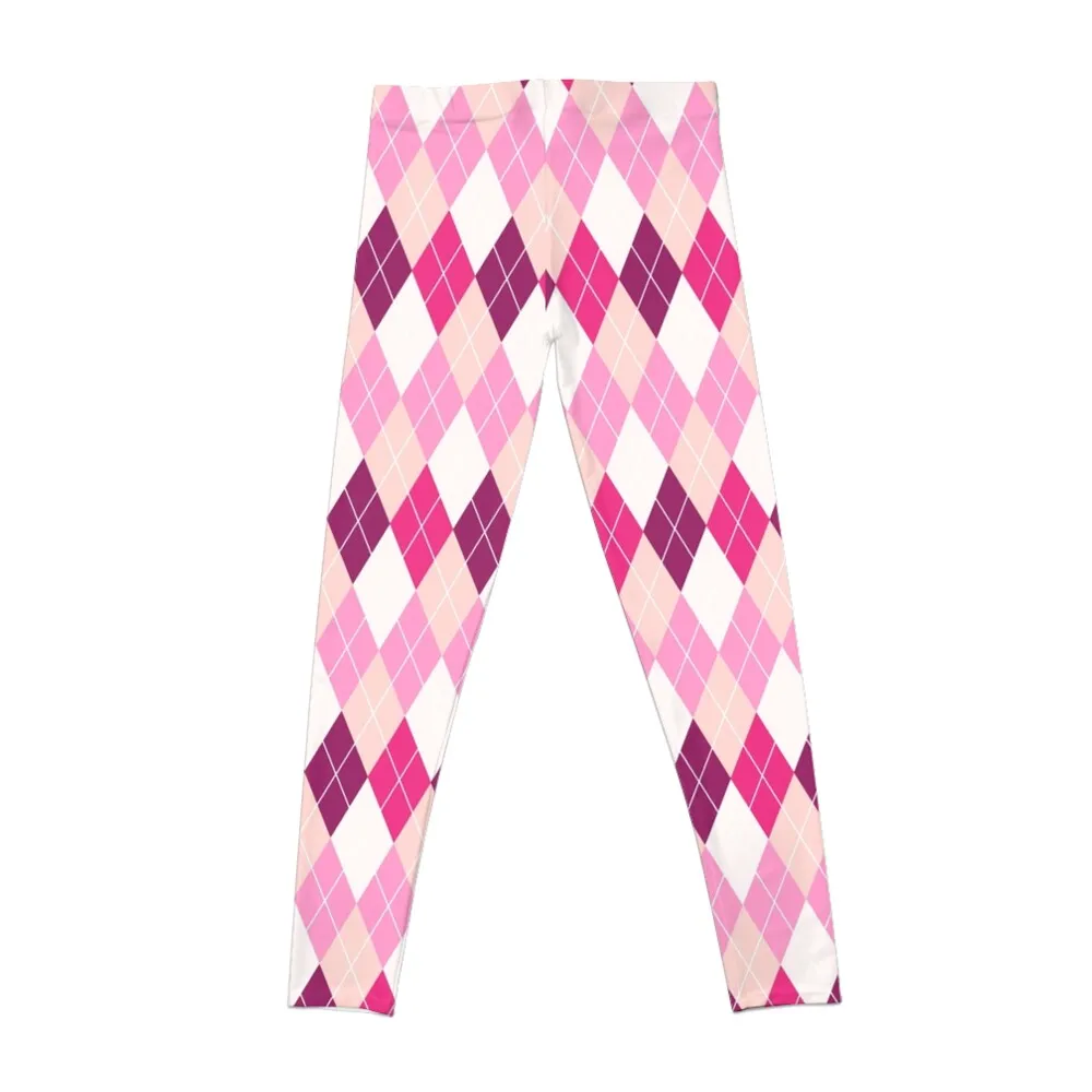 Pink and White Argyle Pattern Leggings legging pants raises butt gym womans legging gym Womens Leggings