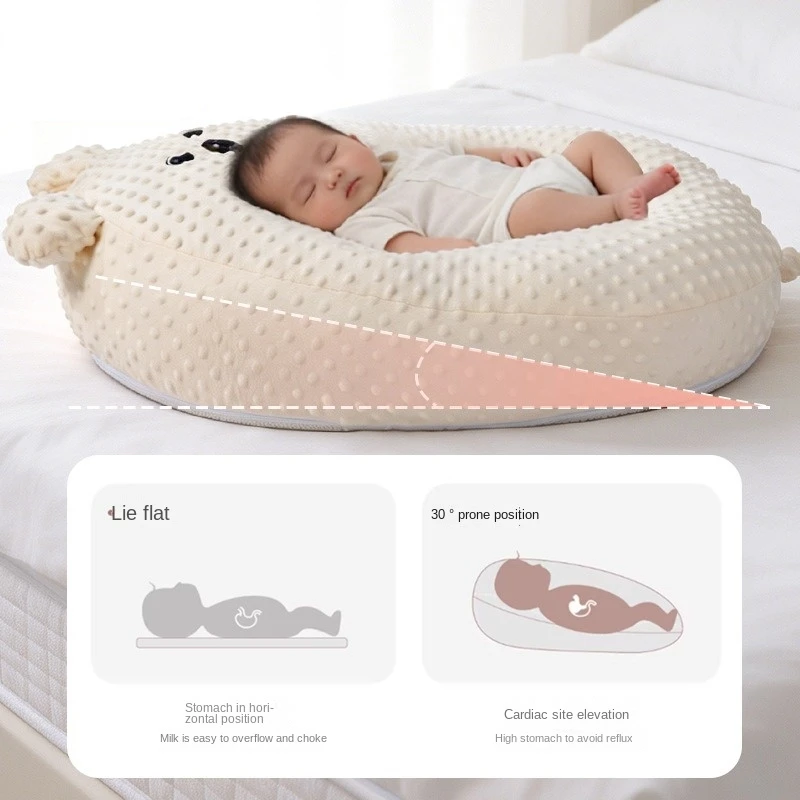 Almohada antirreflujo para bebés con soporte para la columna, 30 ° Cuna inclinada antivómitos para recién nacidos, nido de sueño para bebés con forma de oso y diseño antivuelco.