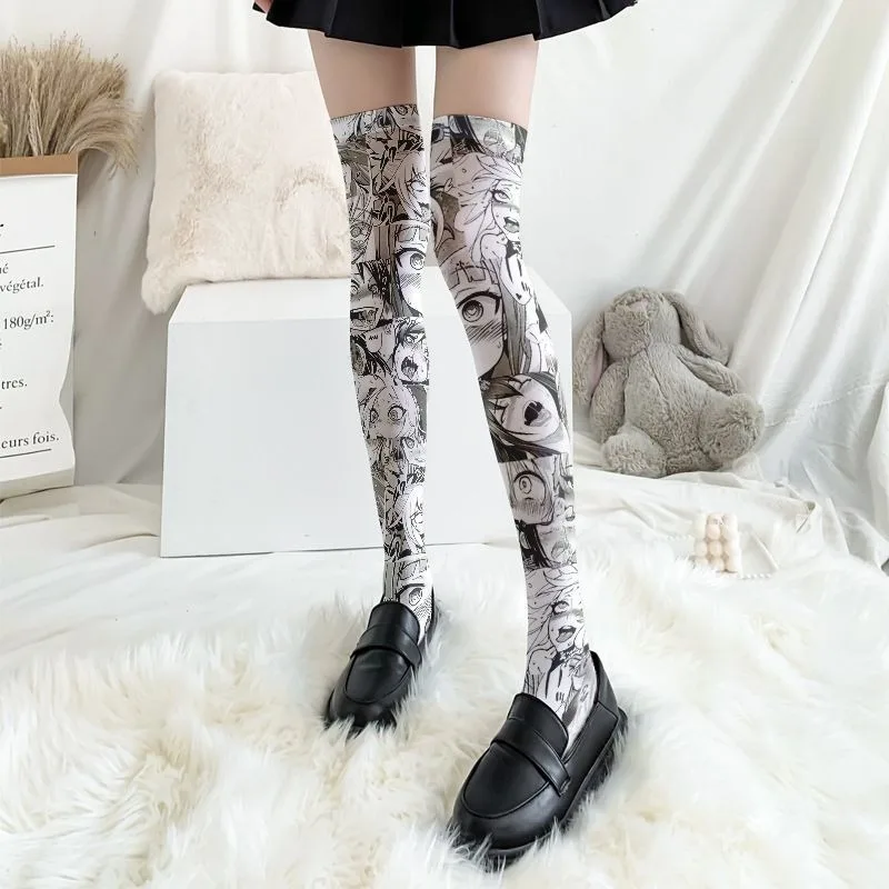 60cm/75cm Anime printed stockings thin women's spring and autumn Japanese Lolita cute over-knee long cosplay women's socks view 6