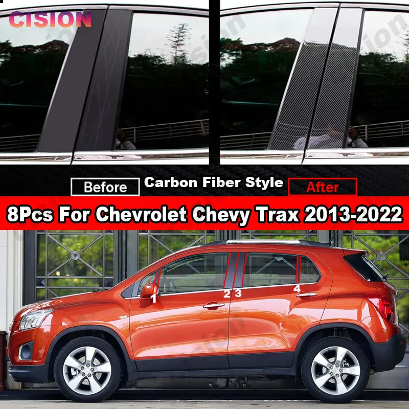 For Chevrolet Trax 2013-2022 Window Door Column Center BC Pillar Post Cover Trim Glossy Black Carbon Fiber Mirror Effect Sticker