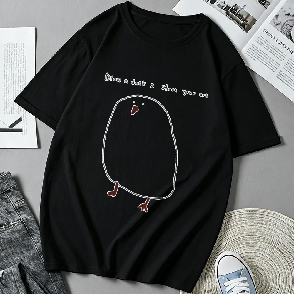 Simple Doodle Fat Chicken Funny Slogan Graphic Print Cotton T‑Shirt Casual Loose Streetwear Top Minimal Cute Bird Meme Aesthetic