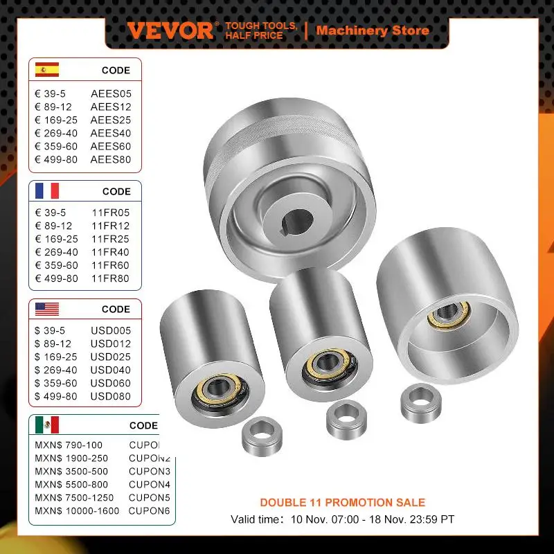 VEVOR 2 x 72in Belt Grinder Wheel Set 6061-T6 Aluminum 24mm Bore 4in Drive Wheel Kit for Hollow-Grinding Knife Polishing Tool