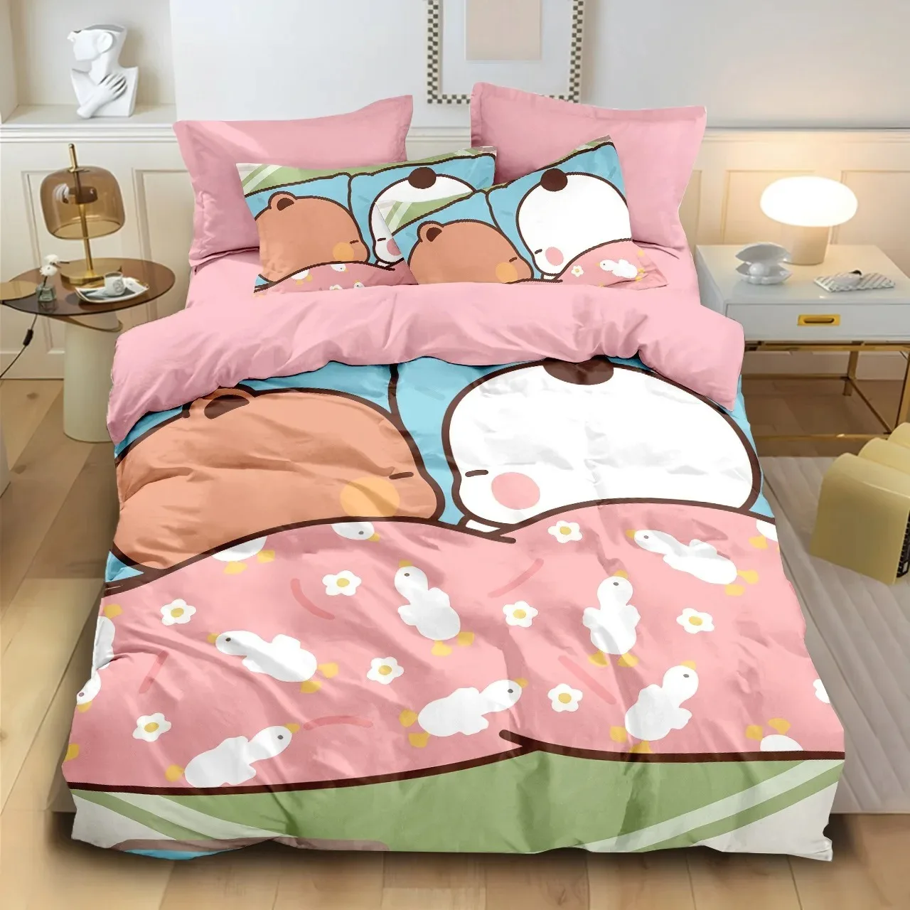

Cartoon Style Bear Bubu and Dudu Duvet Covers, Kids Bedding Set Quilt Cover Twin Full Bedroom Bed Decor for Teens Best Gifts