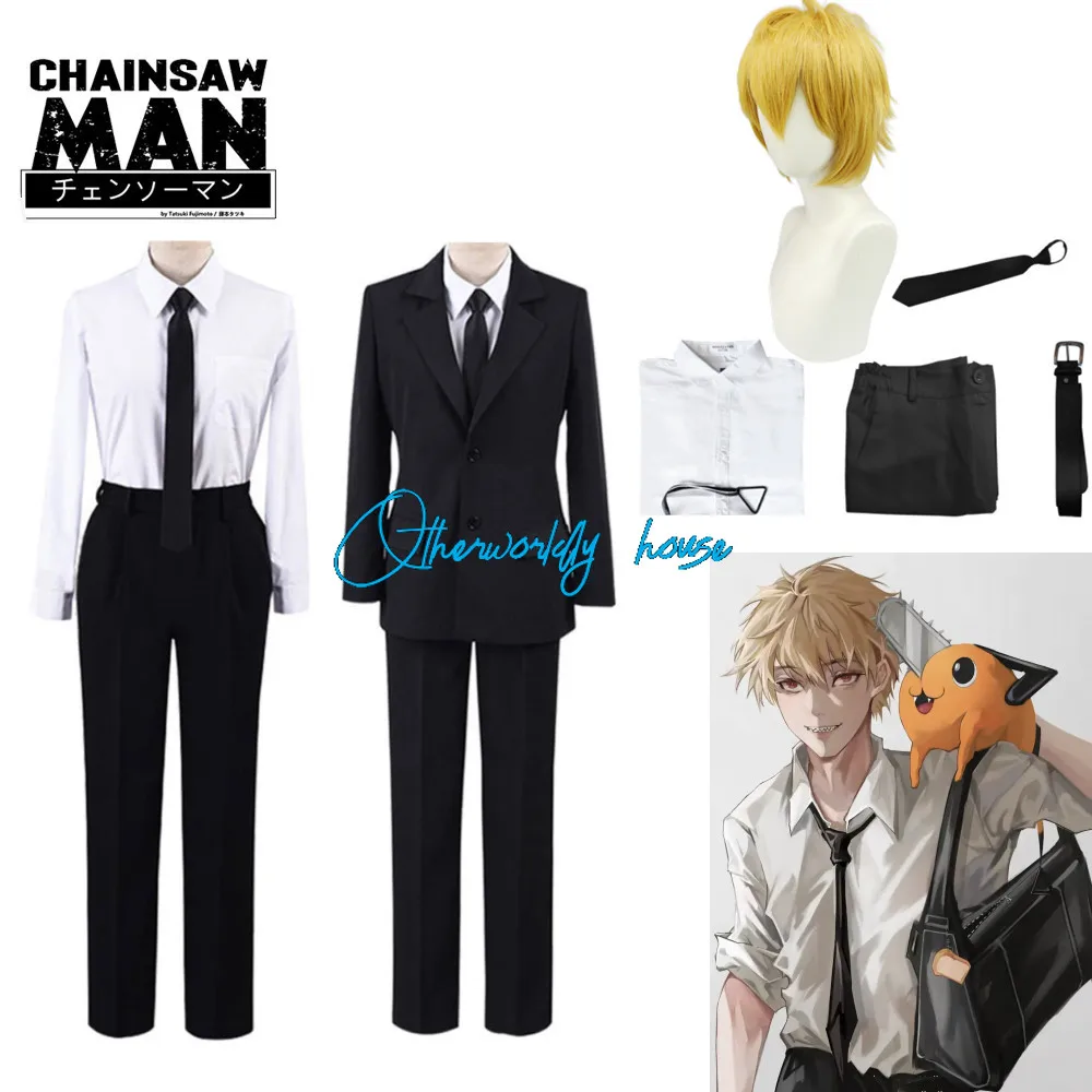 Disfraces de motosierra de Anime para hombre, Cosplay de Denji Aki Hayakawa, uniforme de cazador de demonios negro, traje de peluca