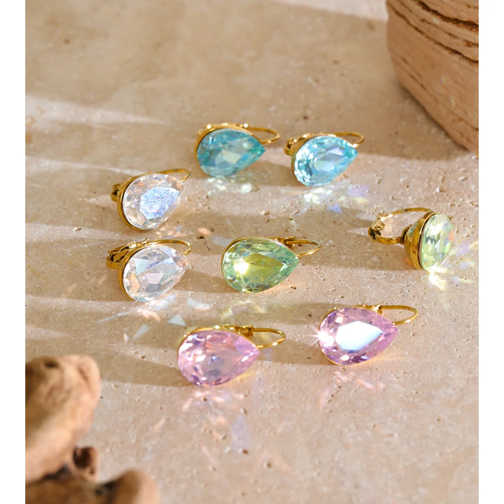 Yhpup Stainless Steel Hoop Earrings Candy Multi Color K9 Crystal French Leverback Exquisite Fashion Jewelry Accessories
