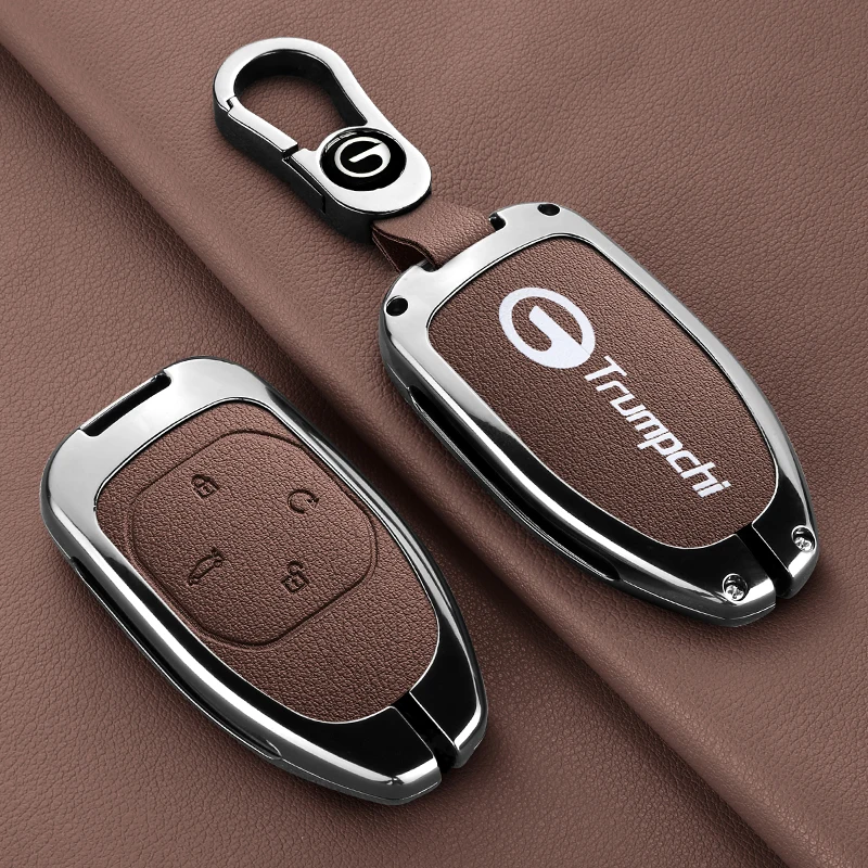 

Leather Car Smart Remote Key Case Cover Emblem Keychain Styling Zinc Alloy Accessories For Trumpchi E8 Gs8 Gs5 Gs4 M6 Gm6 M8 Gs7