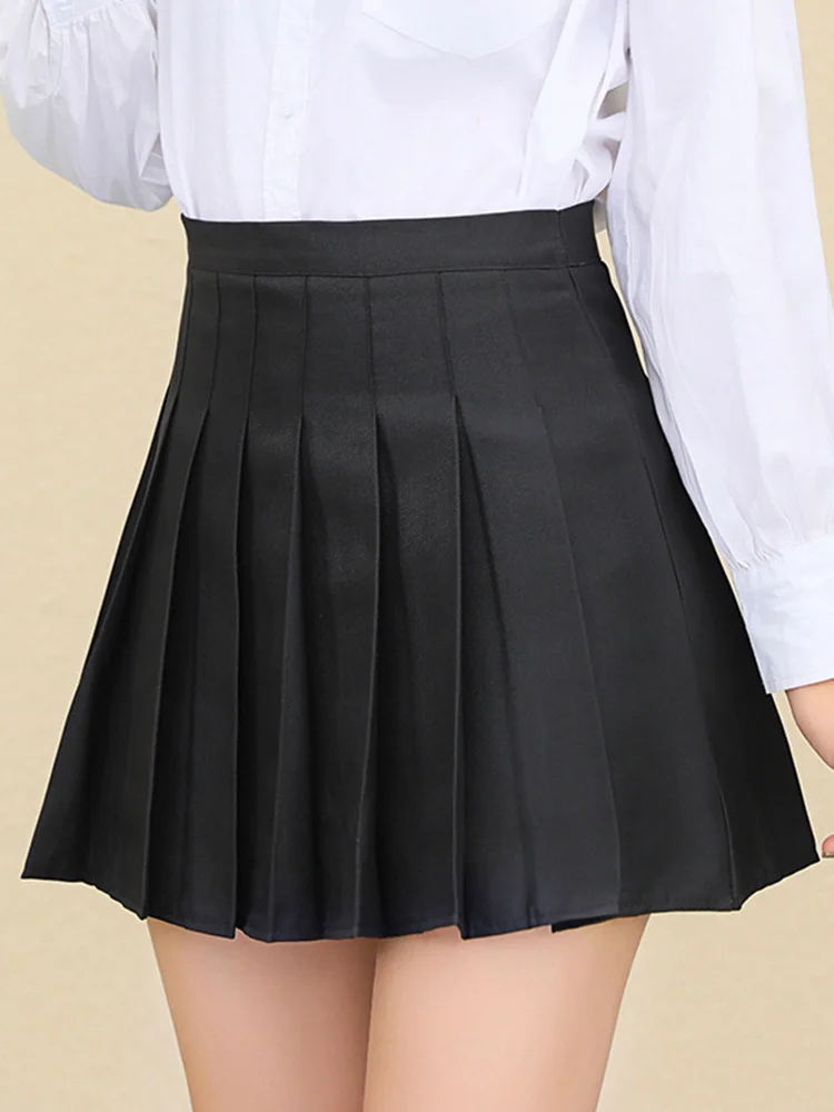 2024 Summer New Mini Pleated Skirt Short Women Girls Tennis Casual High Waist Solid White