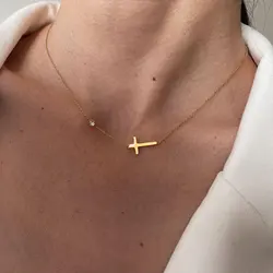 316L Stainless Steel Necklace for Women Vintage Style Gold Color Cross Shape Women's Necklace Ladies Jewelry Party Gift
