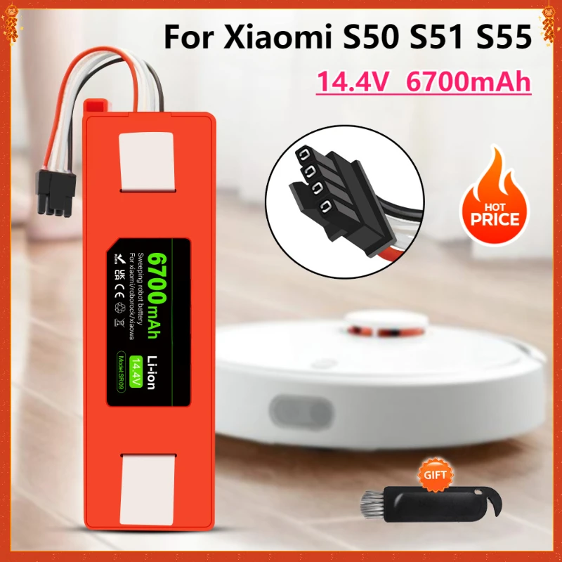 14.4V 6700mAh Robotic Vacuum Cleaner Battery for Xiaomi Roborock Replacement Battery for  S55 S51 S50 S60 S65 S5 MAX  S6 Parts