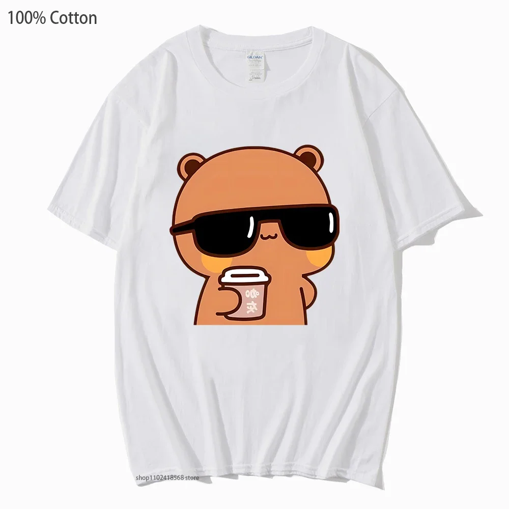 Couple Shirt Bubu Is Watching Movie with Dudu T-Shirts Cartoon Cute Graphic Tshirt Women Kawaii Y2k Top 100% Cotton Men Clothes