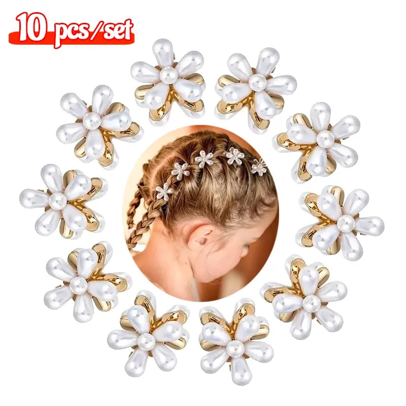 10 Pcs Small Pearl Hair Claw Clips Mini Pearl Claw Clips with Flower Design Sweet Pearl Hair Clips Flower Pins Clips