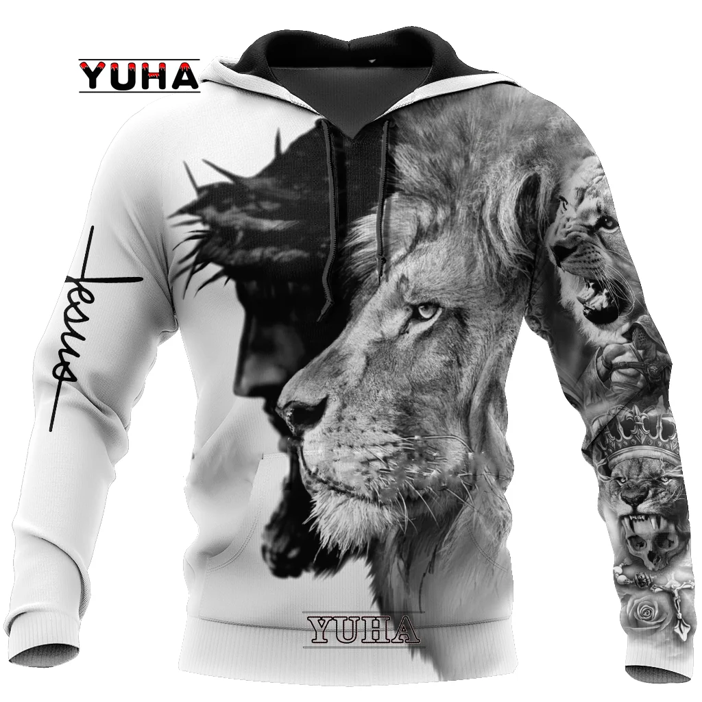 Sudadera con capucha con estampado 3D De León para hombres y mujeres, Sudadera con capucha Retro, chaqueta informal, Dios cristiano, Jesús, moda