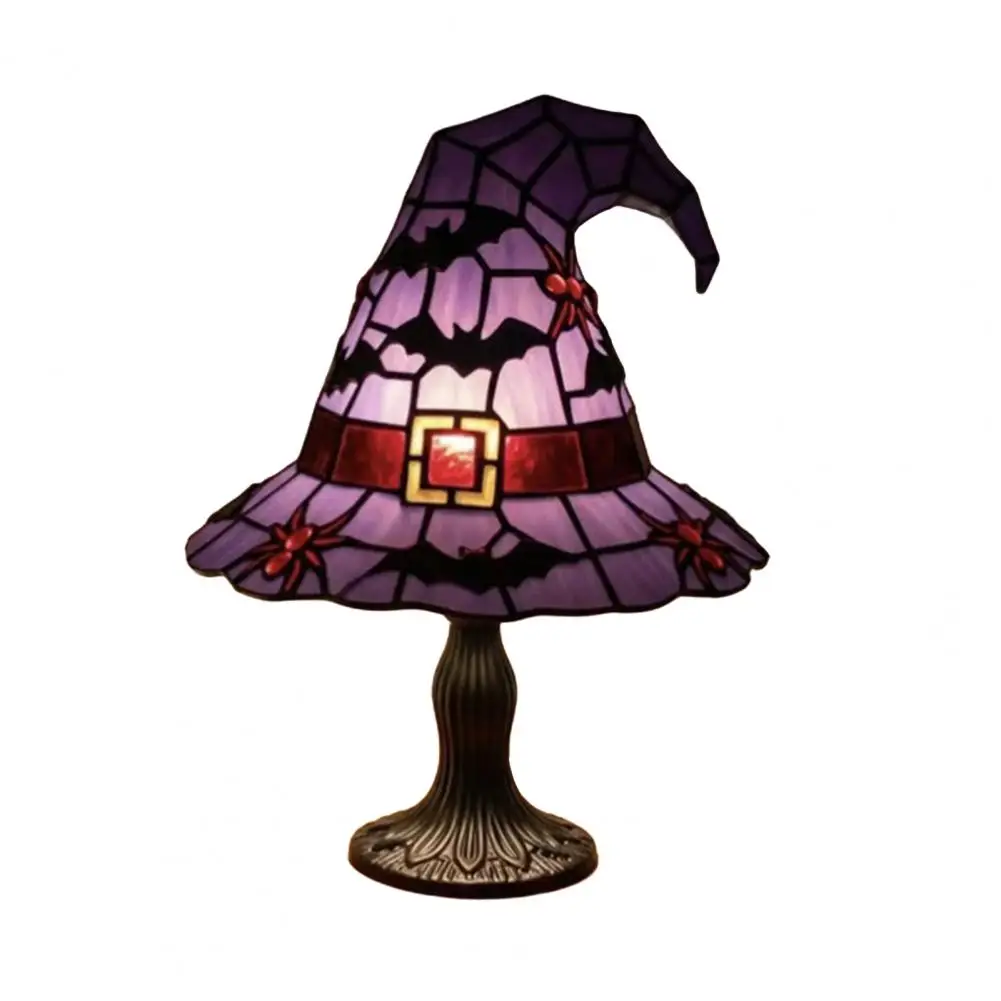 Charming Witch Hat Light Hat Led Night Light Table Lamp Set for Indoor Halloween Decor Handcrafted Stained Resin for Haunted