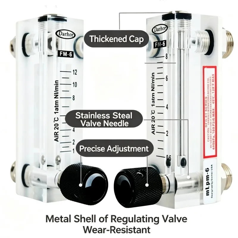 FM-6 High Precision Organic Glass Panel Type Air, Gas Water Float Flowmeter FM-6 1/4 Internal Thread