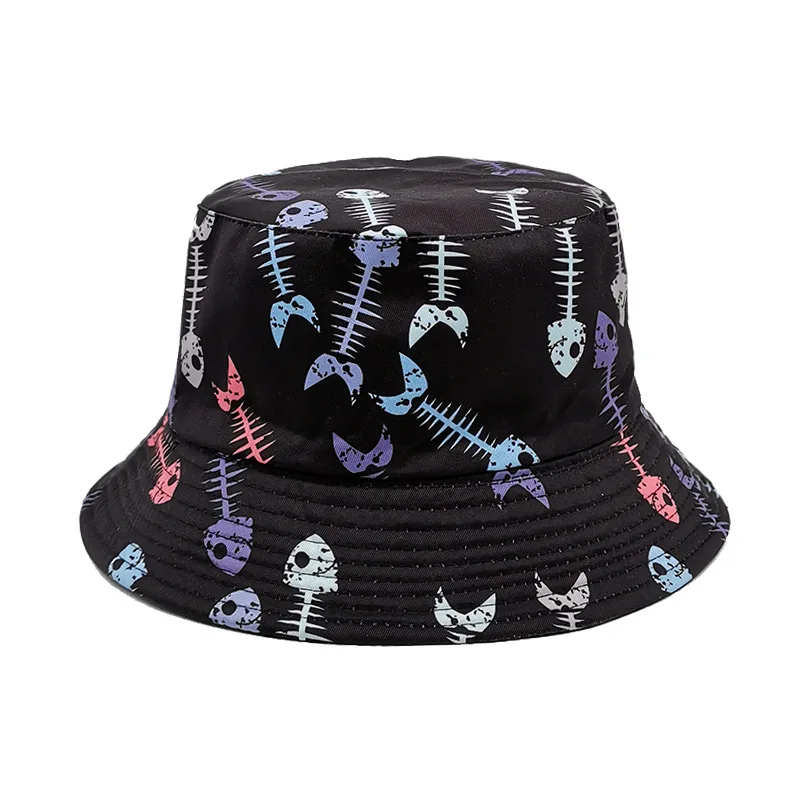 Hiphop Funny Fish Pattern Panama Summer Sunscreen Fisherman Hat Women Man Fashion Decorate Bucket Hats Reversible Fisherman Hat