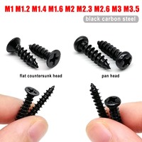 100pc M1 M1.2 M1.4 M1.7 M2 M2.6 M3 M3.5 Black Steel Small Phillips Flat Countersunk Cross Round Pan Head Self-tapping Wood Screw