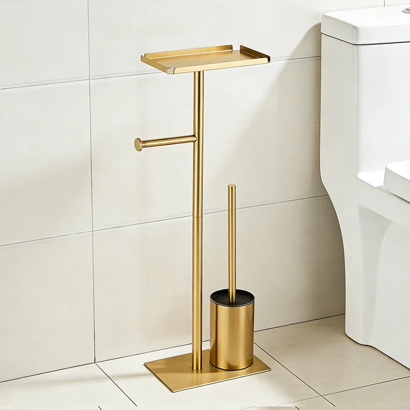 

Держатель для туалетной бумаги из нержавеющей стали с щеткой, отдельно стоящая подставка для рулонов в ванную комнату, компактный органайзер для экономии пространства