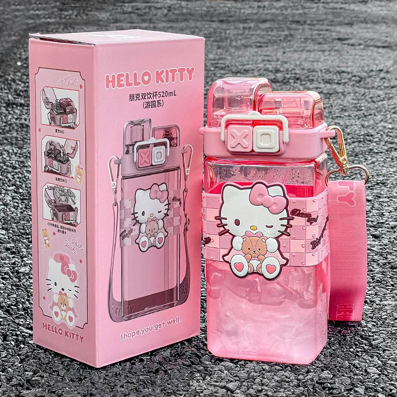 

Hello Kitty My Melody Anime Kawaii Sanrio Water Cup Cute Cinnamoroll Double Drink Plastic Cup Heat Resistant Bottle Girls Gifts