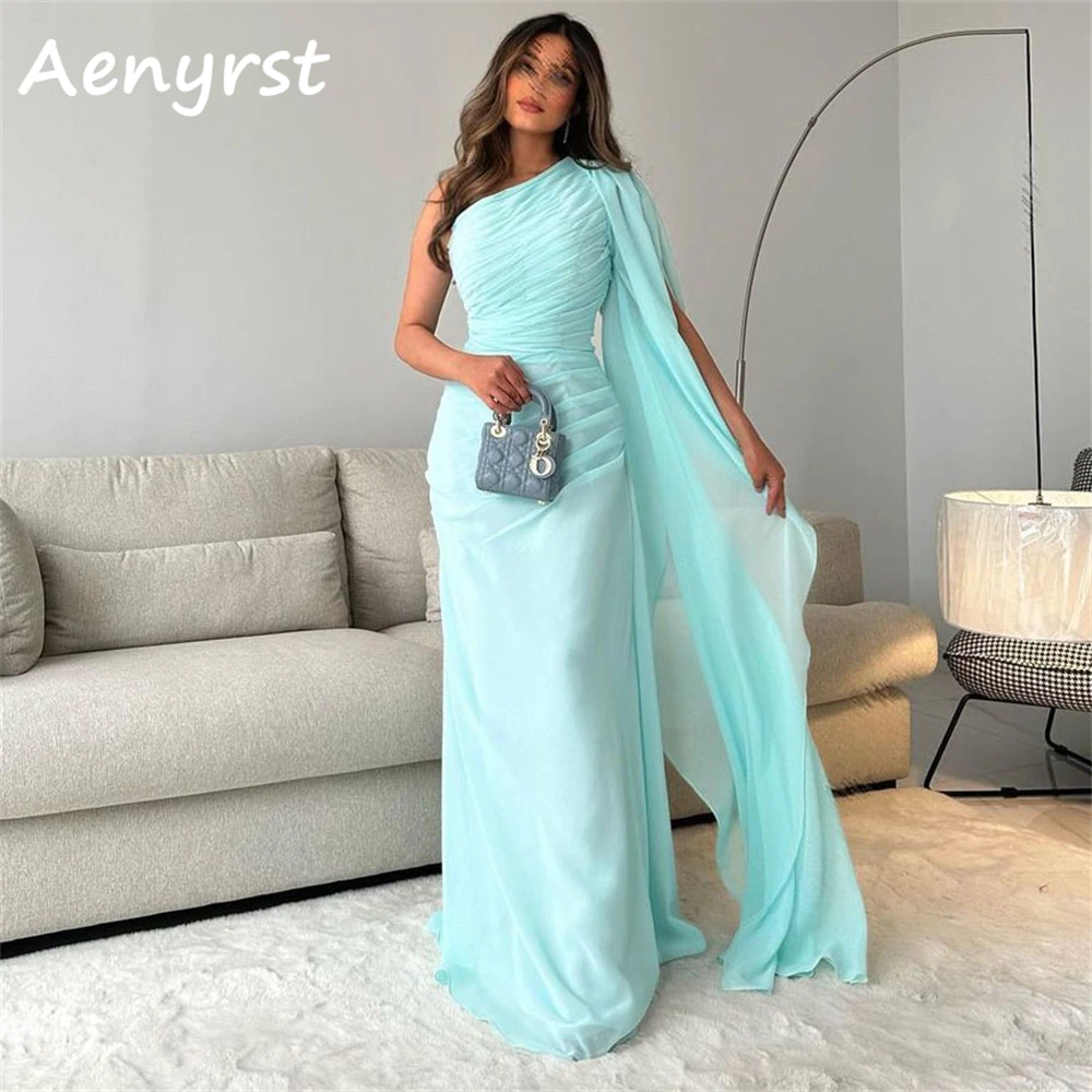 Aenyrst-vestido de fiesta plisado de un hombro, sencillo, de gasa, personalizado, recto, de noche saudita, hasta el suelo, Formal, para ocasiones