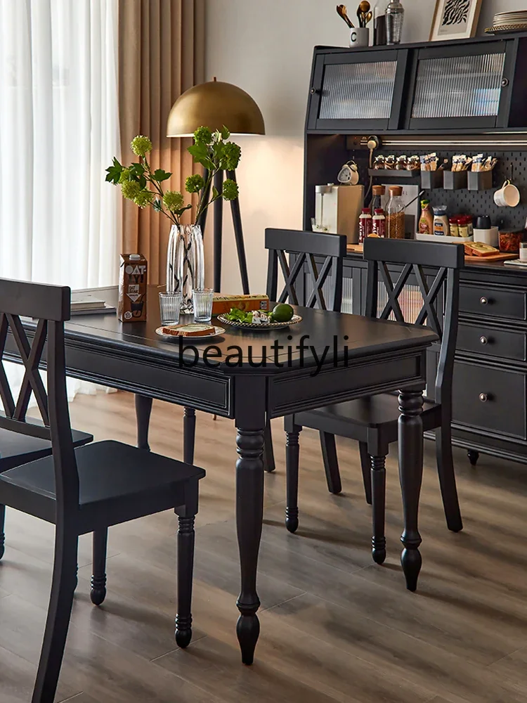 

01A American all-solid wood dining table and chair combination rectangular modern simple home dining table