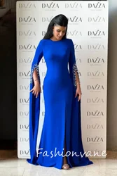 Fashionvane Elegant Saudi Arabia Women Wear Prom Dresses Beaded High Collar Long Wrap Vestidos De Noche Zipper Back Formal Dress