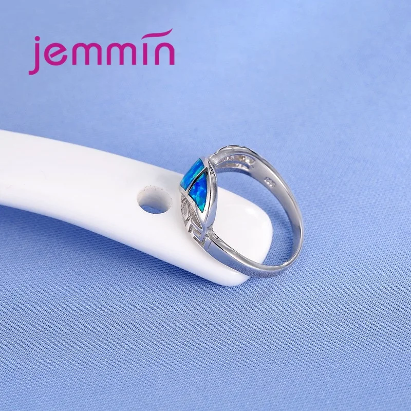 925 Sterling Silver  Rings For Women/Men Wedding Engagement Jewelry Hollow Out Blue Fire Opal Party Finger Ring For Female