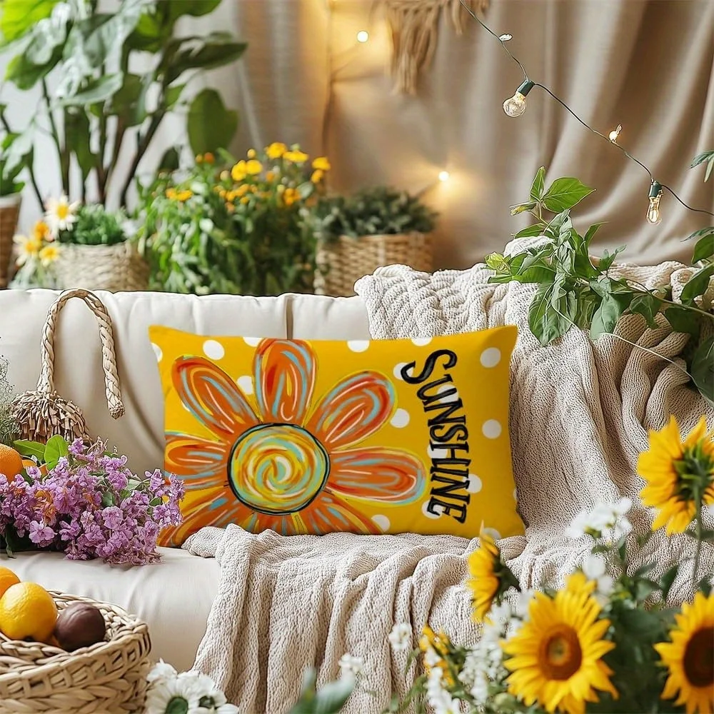 1pc Sunshine Sunflower Polka Dot Pillow Cover,Suitable for Sofa, Bedroom, Living Room, Balcony,Vibrant Gift for Sunshine Lovers.