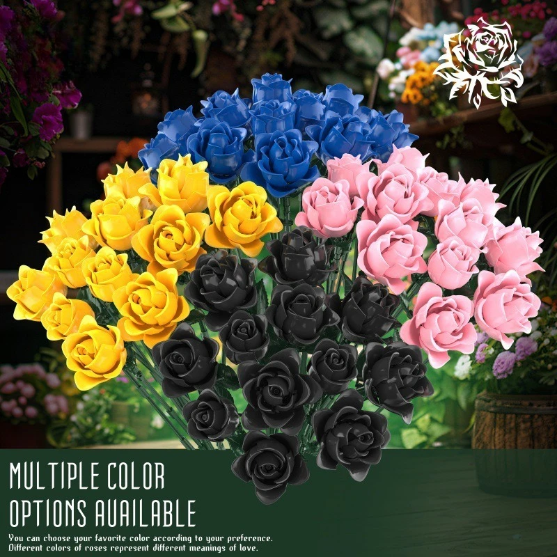 

Creative Romantic Black Rose Flower Bouquet Building Blocks Home Desk Plant Decoration Assemble Brick Toy Gift For Kid Girl Lady