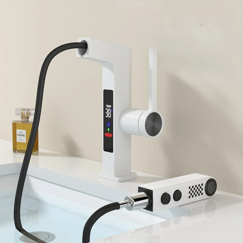 New Intelligent Digital Display Basin, Washbasin, Household Pull-out Hot and Cold Telescopic Mouthwash Faucet