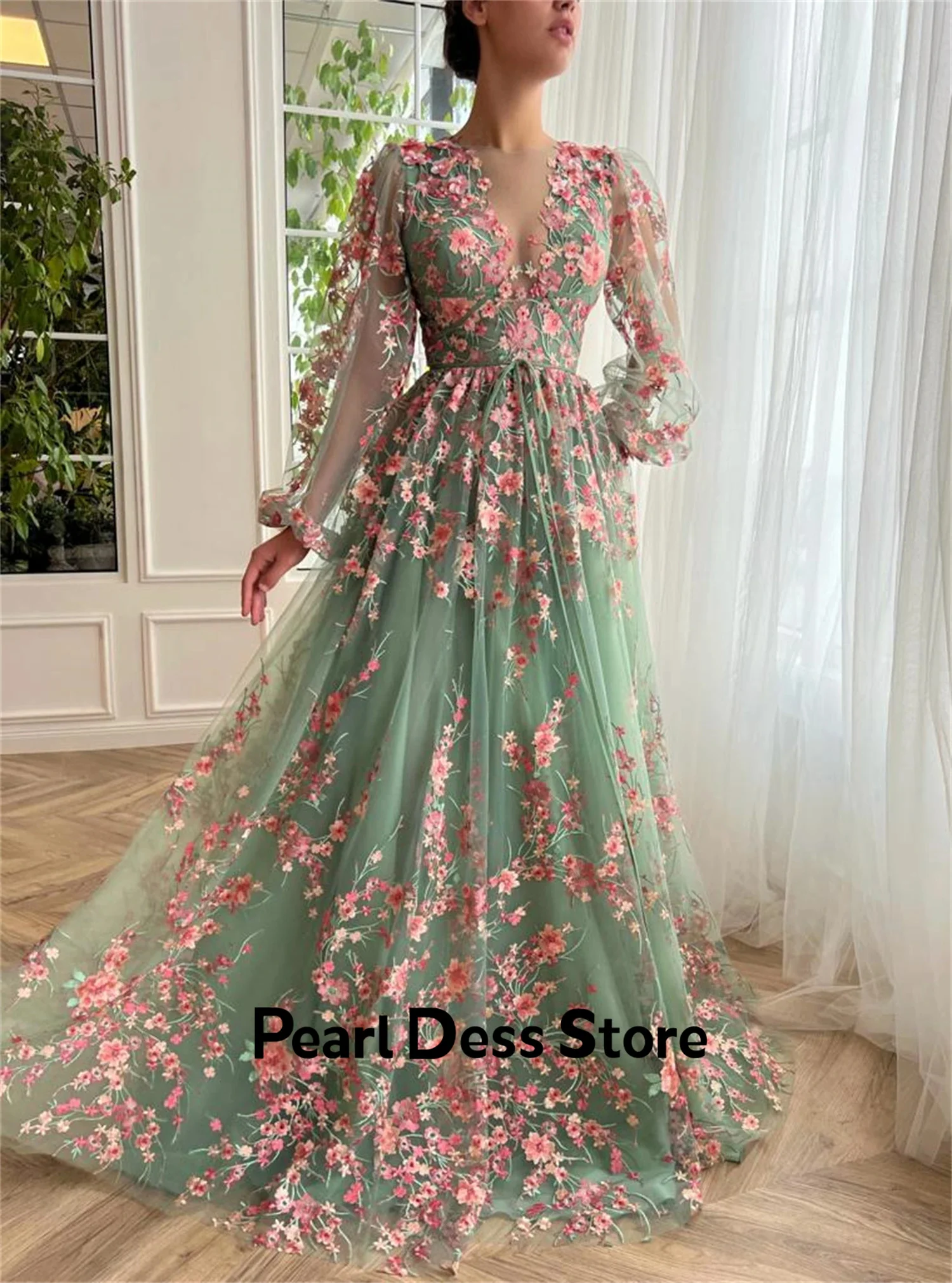 Embroidery Women Evening Dress Luxury 2024 Dubai Lace Flowers Long Sleeves Simple and Elegant Formal Dress Es Prom Dresses 2024