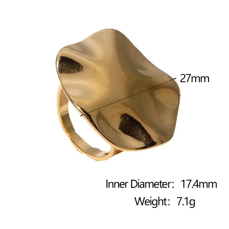 Gold Colour Wrinkled Surface Ring Woman Banquet Jewelry Vintage Stainless Steel Open Ring Prom Accessories Gift Wholesale