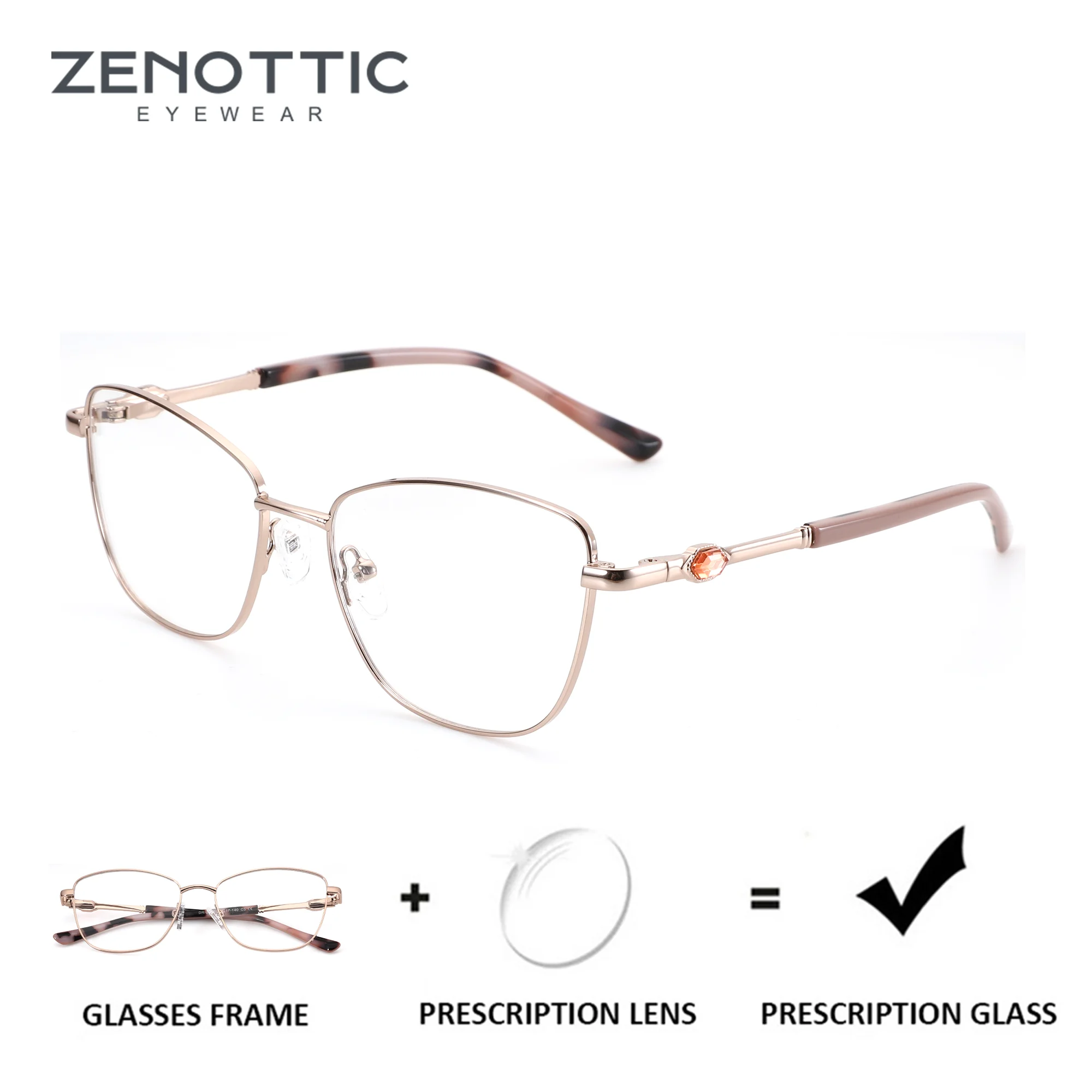 

ZENOTTIC (M Size) Trend Metal Custom Prescription Glasses For Women Butterfly Myopia/Progressive Optical Eyeglasses