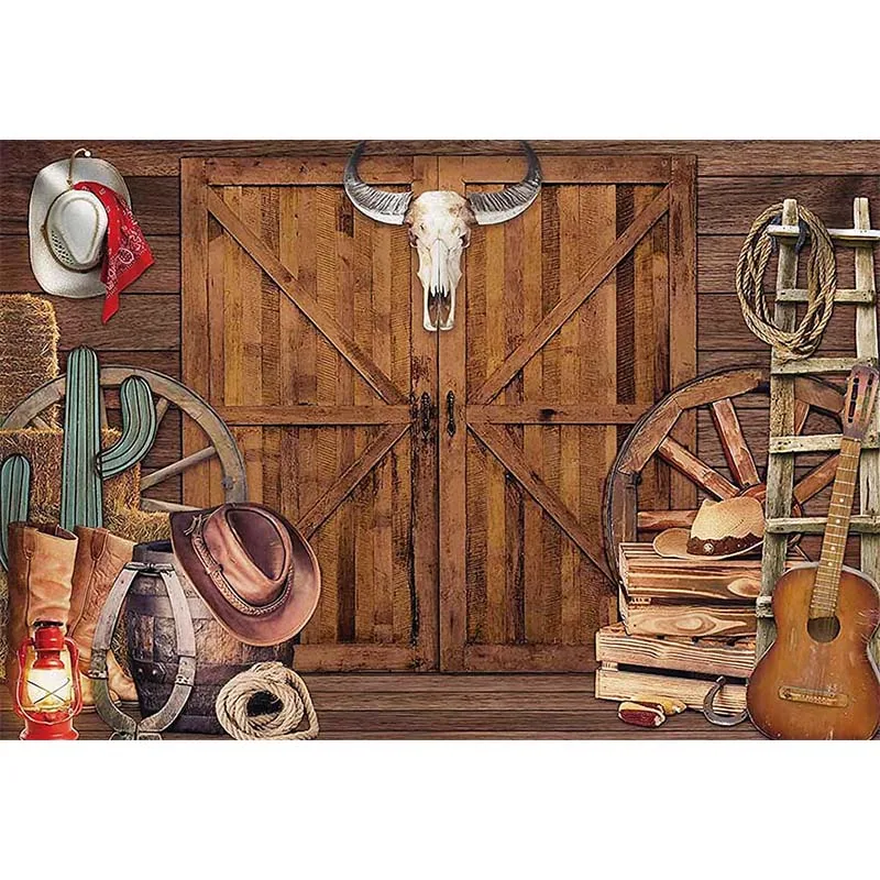 Avezano bambini foto sfondi porta in legno pavimento Cactus Western Cowboy compleanno ritratto fondali per la decorazione fotografica